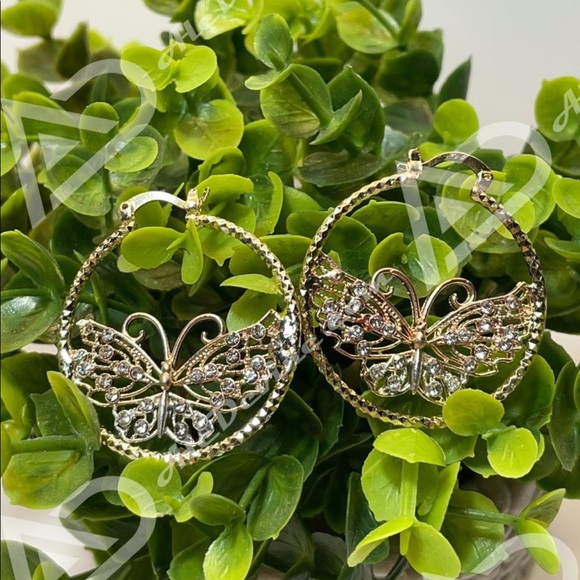 Multi-Color Butterfly Hoop Earrings (gold plated) - Picture 5 of 8